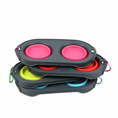 Свертываемая Travel Pet Bowl Силиконовая двойная кошачья собачья чаша для владельцев домашних животных в движении