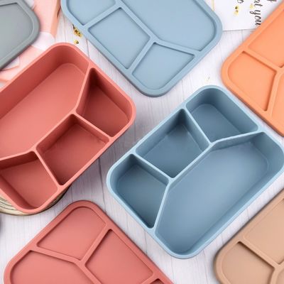 Силиконовый обеденный ящик для бэнто пищевого назначения складной контейнер с крышкой и 4 отсеками